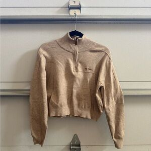 Urban Outfitters Tan Ribbed Half-Zip Pullover